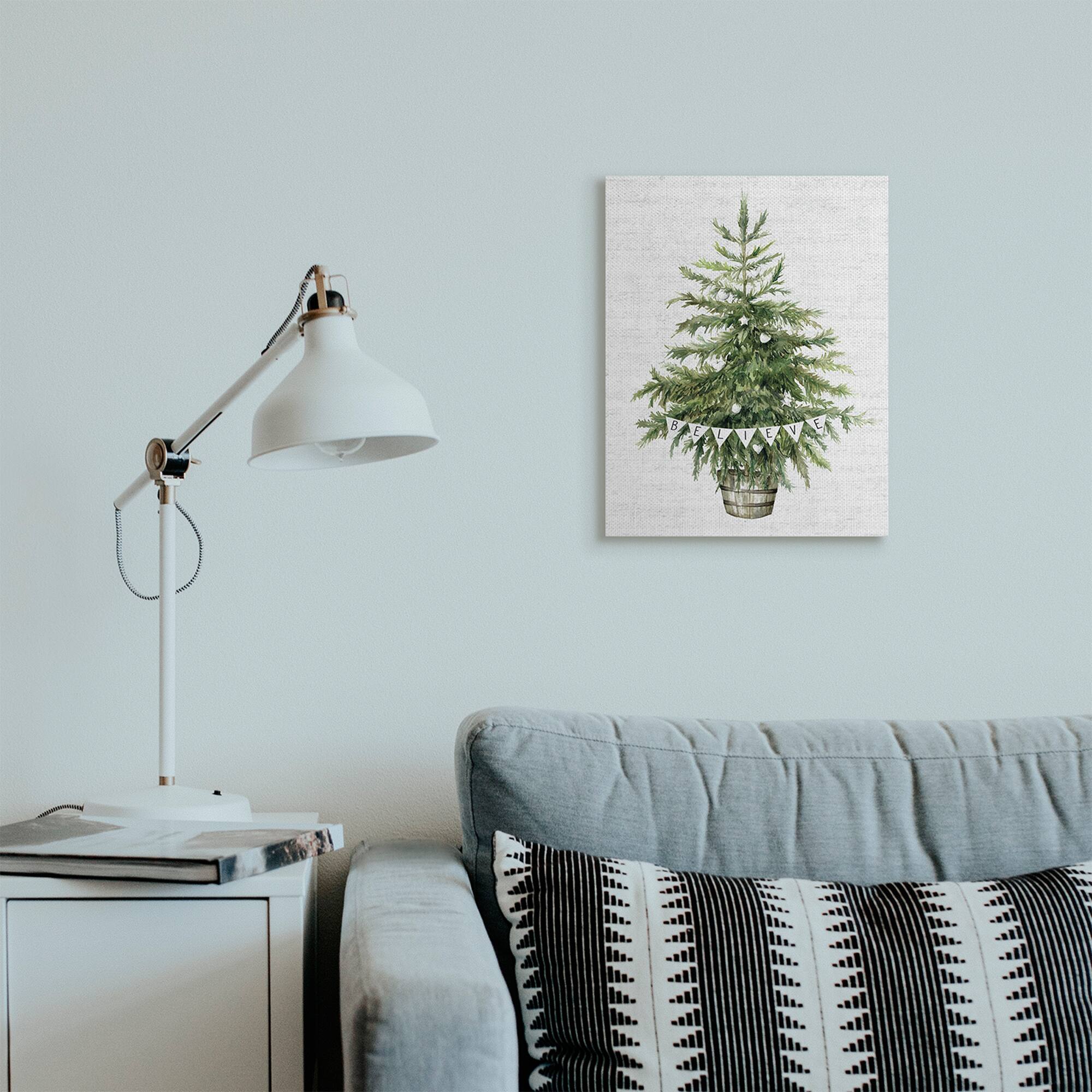Stupell Industries Holiday Green Fir Tree with Believe Phrase Canvas Wall Art